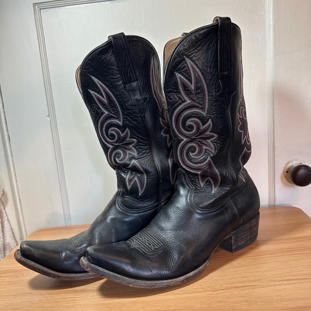 Heritage Boot Cowboy Boots Black Leather Pointed Toe Mens 11